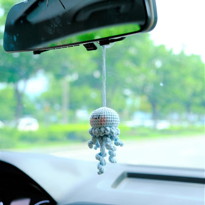 Crochet Octopus Rearview Mirror Charm, Car Mirror Hanging Accessories, Cute Jellyfish Car Interior Accessories for Women/Teens/Men