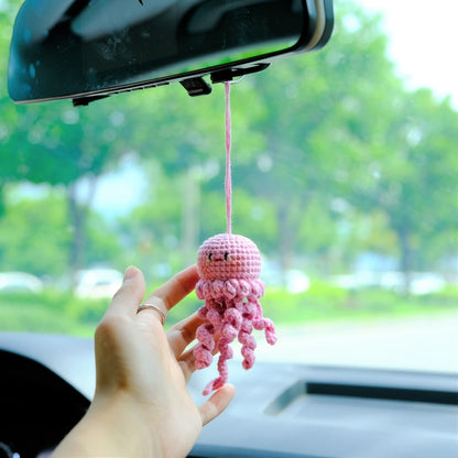 Crochet Octopus Rearview Mirror Charm, Car Mirror Hanging Accessories, Cute Jellyfish Car Interior Accessories for Women/Teens/Men