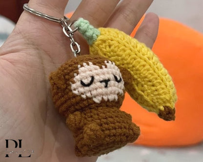 Crochet Monkey With Banana Keychain, Amigurumi Monkey, Crochet Baby Monkey Plush Toy Keychain, Monkey Stuffed Animal, Monkey Cute Gifts