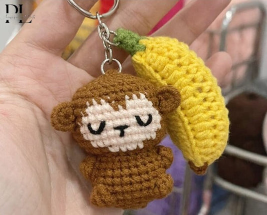 Crochet Monkey With Banana Keychain, Amigurumi Monkey, Crochet Baby Monkey Plush Toy Keychain, Monkey Stuffed Animal, Monkey Cute Gifts