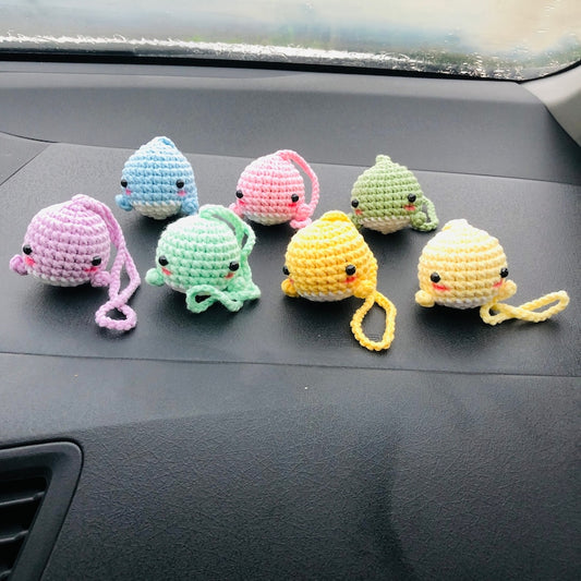 Cute whale Car Mirror Hanging Interior Rear View Mirror Animal Flower Car Accessories Crochet Toy for Women