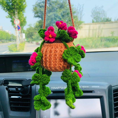 Crochet Cute clover flower Car Mirror Hanging Accessories for Women Teens Interior Rear View Mirror Flower Charm Decor