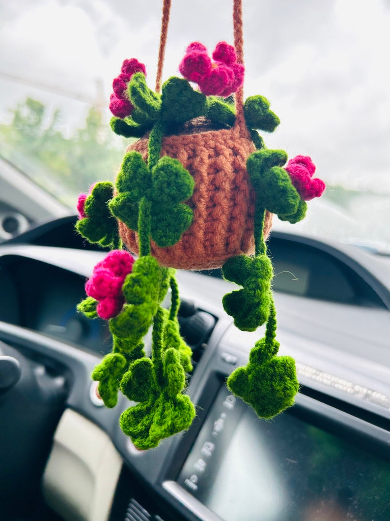 Crochet Cute clover flower Car Mirror Hanging Accessories for Women Teens Interior Rear View Mirror Flower Charm Decor