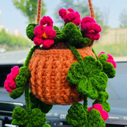 Crochet Cute clover flower Car Mirror Hanging Accessories for Women Teens Interior Rear View Mirror Flower Charm Decor