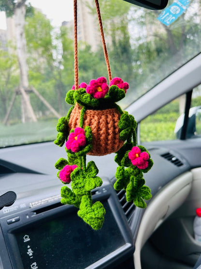 Crochet Cute clover flower Car Mirror Hanging Accessories for Women Teens Interior Rear View Mirror Flower Charm Decor