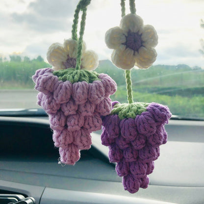 Crochet Cute grape Car Mirror Hanging Accessories for Women Teens Interior Rear View Mirror Flower Charm Decor