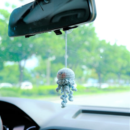 Crochet Octopus Rearview Mirror Charm, Car Mirror Hanging Accessories, Cute Jellyfish Car Interior Accessories for Women/Teens/Men