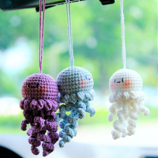 Crochet Octopus Rearview Mirror Charm, Car Mirror Hanging Accessories, Cute Jellyfish Car Interior Accessories for Women/Teens/Men