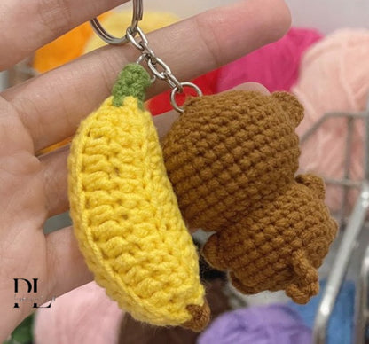 Crochet Monkey With Banana Keychain, Amigurumi Monkey, Crochet Baby Monkey Plush Toy Keychain, Monkey Stuffed Animal, Monkey Cute Gifts