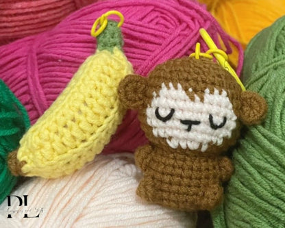 Crochet Monkey With Banana Keychain, Amigurumi Monkey, Crochet Baby Monkey Plush Toy Keychain, Monkey Stuffed Animal, Monkey Cute Gifts