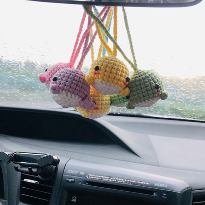Cute whale Car Mirror Hanging Interior Rear View Mirror Animal Flower Car Accessories Crochet Toy for Women