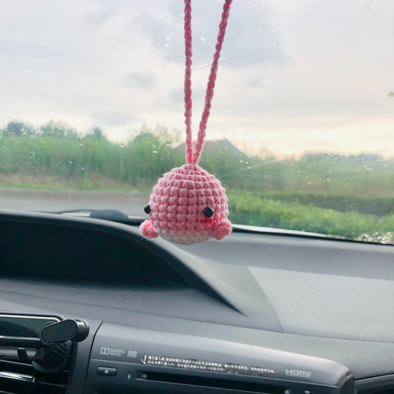 Cute whale Car Mirror Hanging Interior Rear View Mirror Animal Flower Car Accessories Crochet Toy for Women