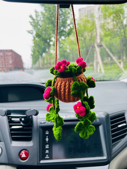 Crochet Cute clover flower Car Mirror Hanging Accessories for Women Teens Interior Rear View Mirror Flower Charm Decor