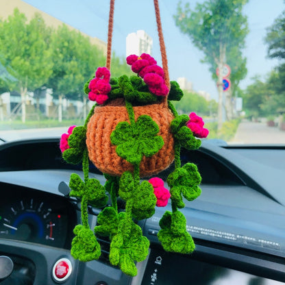 Crochet Cute clover flower Car Mirror Hanging Accessories for Women Teens Interior Rear View Mirror Flower Charm Decor