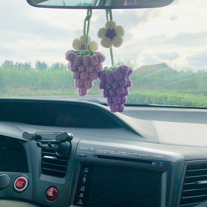 Crochet Cute grape Car Mirror Hanging Accessories for Women Teens Interior Rear View Mirror Flower Charm Decor