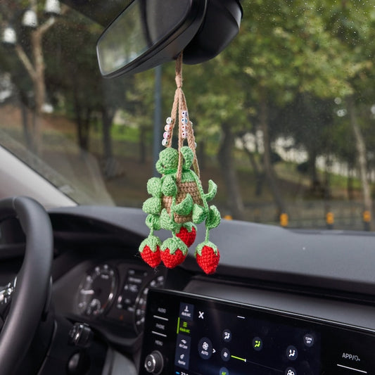 Crochet Strawberry Car Accessory: Custom Plant Hanger