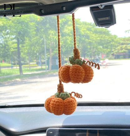 Crochet Fall Pumpkin Car Rear View Mirror Accessory, Crochet Fall Car Decorations, Fall Halloween Car Ornament, Car Pendant Hanging