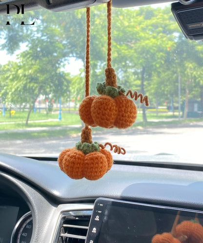 Crochet Fall Pumpkin Car Rear View Mirror Accessory, Crochet Fall Car Decorations, Fall Halloween Car Ornament, Car Pendant Hanging