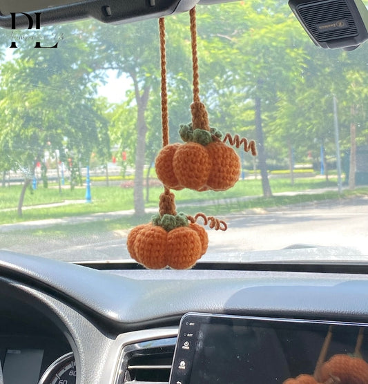 Crochet Fall Pumpkin Car Rear View Mirror Accessory, Crochet Fall Car Decorations, Fall Halloween Car Ornament, Car Pendant Hanging