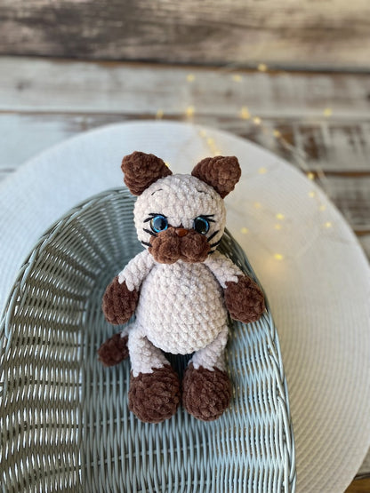 Siamese Cat Plush, Crochet Cat Amigurumi, Handmade Kitten Plush, Cat Lover Gift, Siamese Cat Gift, Stuffed Cat, Pet Memorial