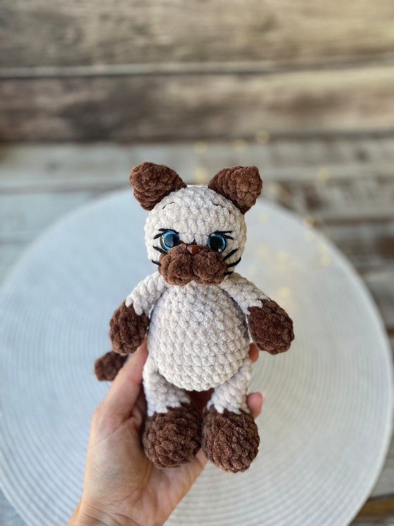 Siamese Cat Plush, Crochet Cat Amigurumi, Handmade Kitten Plush, Cat Lover Gift, Siamese Cat Gift, Stuffed Cat, Pet Memorial