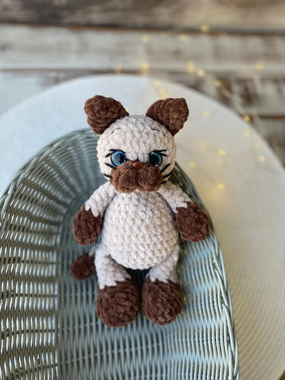 Siamese Cat Plush, Crochet Cat Amigurumi, Handmade Kitten Plush, Cat Lover Gift, Siamese Cat Gift, Stuffed Cat, Pet Memorial