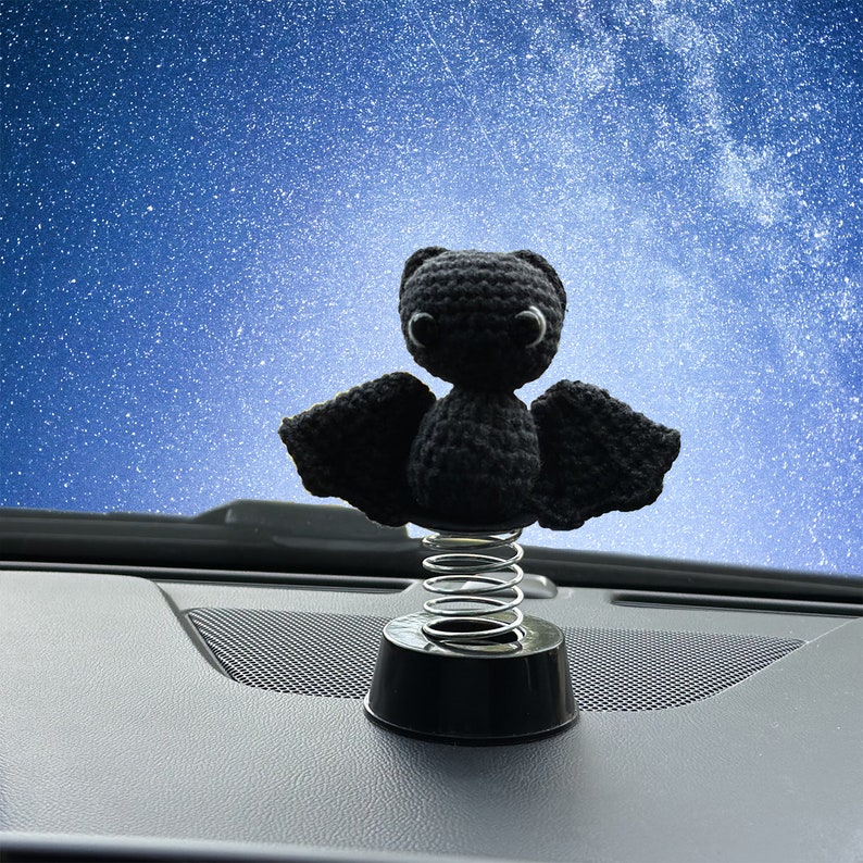 Crochet Bat Car Decor Dashboard Bobblehead, Goth Car Interior