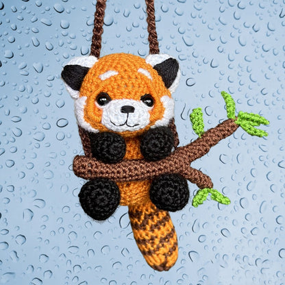 Red Panda Car Accessory for Women Teens, Panda Rear View Mirror Crochet Car Decor Car Hanger, Cute Car Mirror Hanging Toy, Cool Car Ornament