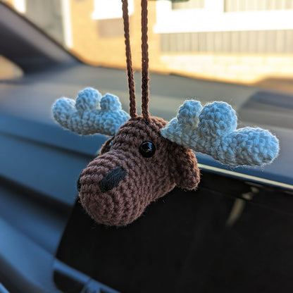 Crochet Moose Car Charm | Moose Rearview Mirror Hanger
