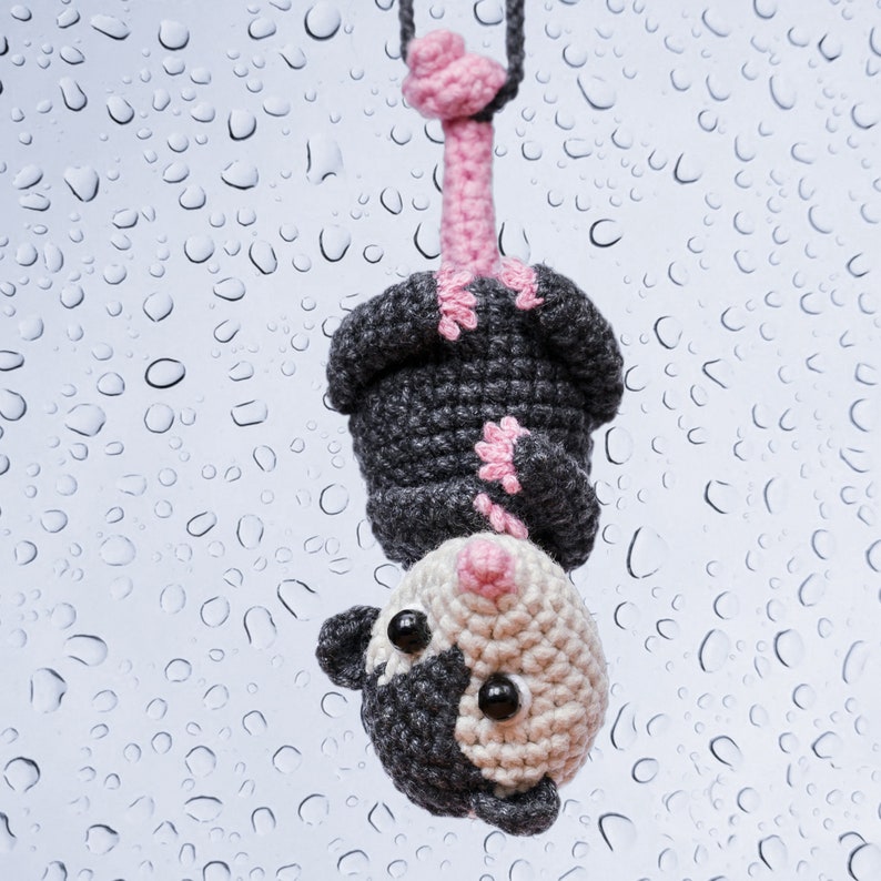 Crochet Opossum Car Charm, Rear View Mirror Decoration