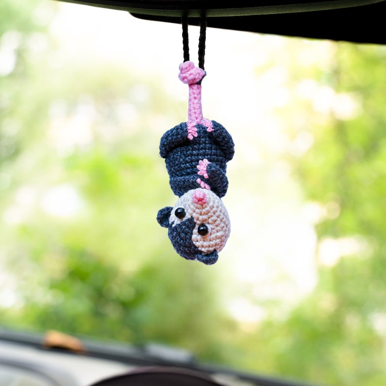Crochet Opossum Car Accessory, Car Mirror Hanging Possum , Rearview Mirror Ornament, Cute Car Decor, Possum Car Charm
