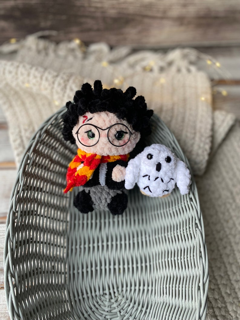 Harry Wizard with Owl Crochet Decor Keepsake, Magical Shelf Decoration, Christmas Gift