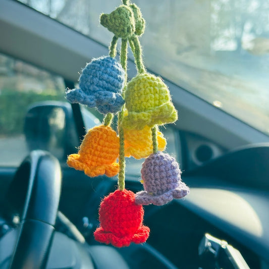 Cute Car Mirror Hanging colorful Lily of the valley flower Interior Rear View Mirror Flower Car Accessories Crochet Toy for Women
