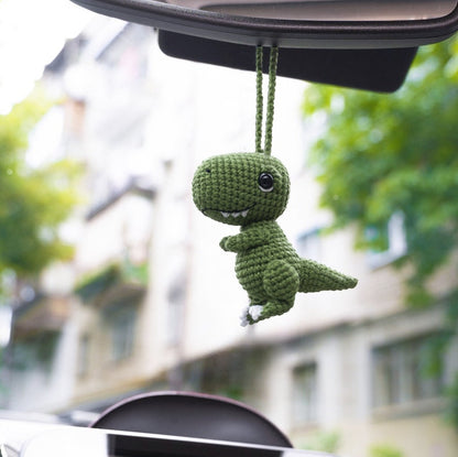 Dinosaur Car Decoration RearView Mirror Crochet Car Mirror Hanging Dino, Cool Car Decor, Crochet Dinosaur Gift Plush Car Accessory T-rex Toy
