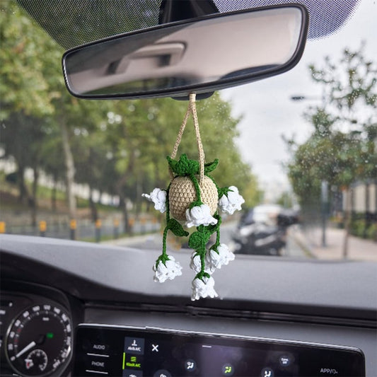 Crochet Lily of The Valley Car Hanging, Cute Car Accessories