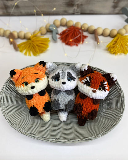Crochet Woodland Animal Decor, Fox Raccoon Red Panda Keepsakes, Handmade Forest Animal Collectibles, Nature Lover Gift