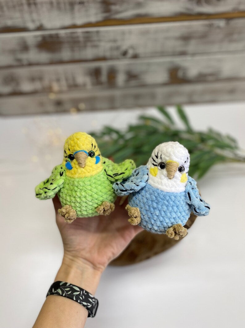 Budgie Plush, Parakeet Amigurumi, Handmade Bird Plush, Stuffed Budgerigar Gift, Crochet Bird Decor