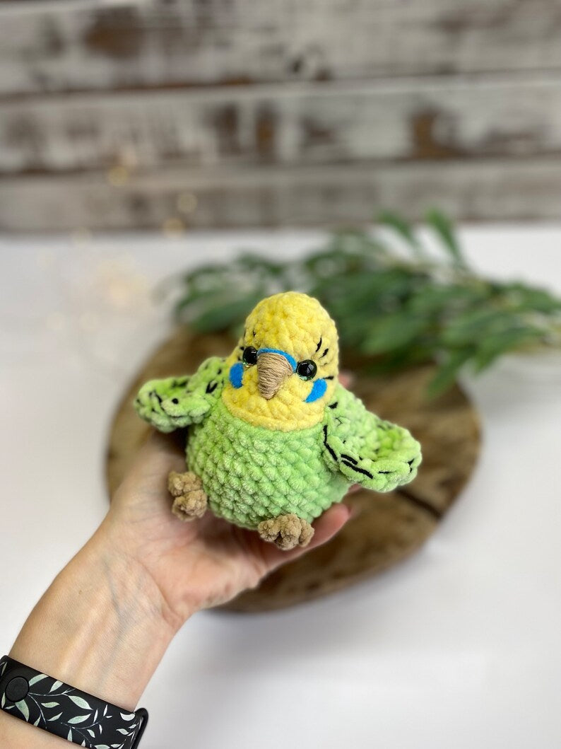 Budgie Plush, Parakeet Amigurumi, Handmade Bird Plush, Stuffed Budgerigar Gift, Crochet Bird Decor