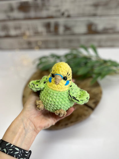 Budgie Plush, Parakeet Amigurumi, Handmade Bird Plush, Stuffed Budgerigar Gift, Crochet Bird Decor