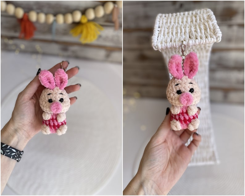 Pooh and friends keychain charm, Car charms rear view mirror, handmade crochet plushies, rabbit tigger eeyore piglet bag charm
