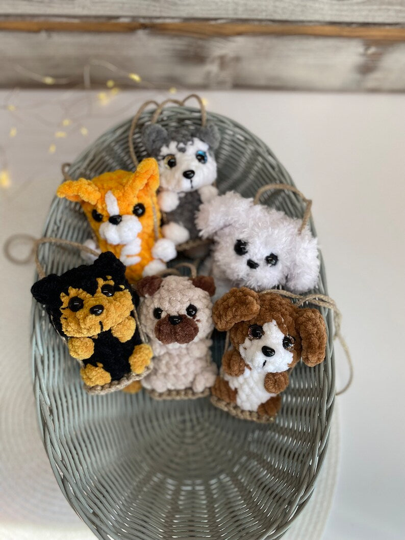 Car charms rear view mirror, Crochet mirror hanger Dog pug shepherd corgi malinois husky beagle Jack Russel Terrier Chihuahua car accessory