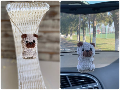 Car charms rear view mirror, Crochet mirror hanger Dog pug shepherd corgi malinois husky beagle Jack Russel Terrier Chihuahua car accessory