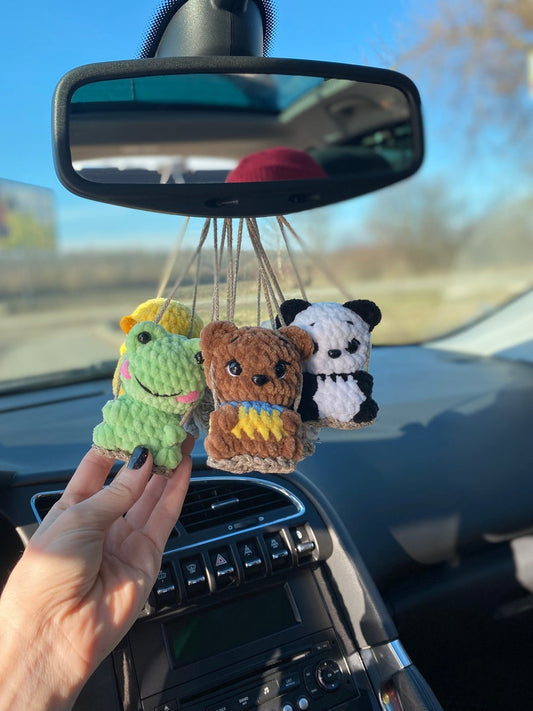 Car charms rear view mirror, crochet car mirror hanger cat duck panda bear bunny frog car decor accessory, First car gift