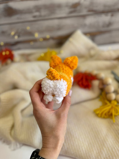 Crochet Corgi Decor, Mini Amigurumi Dog Figurine, Corgi Keepsake Gift