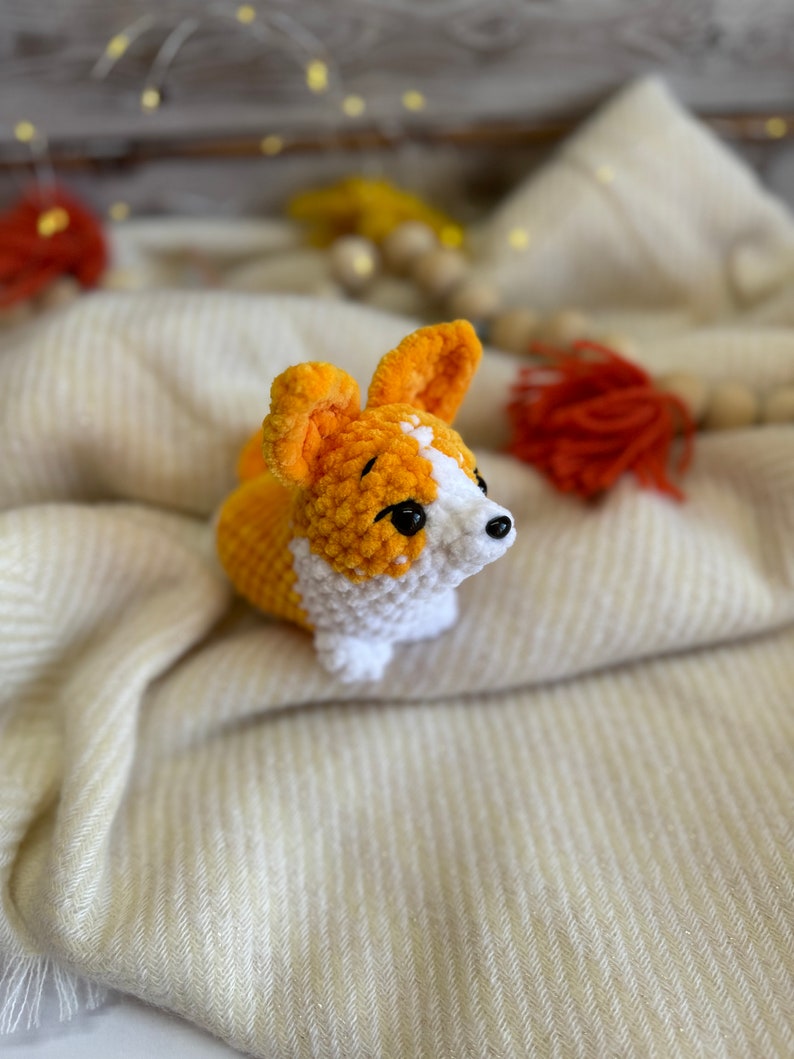 Crochet Corgi Decor, Mini Amigurumi Dog Figurine, Corgi Keepsake Gift