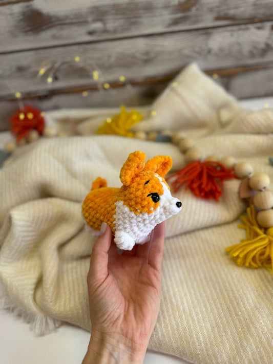 Crochet Corgi Decor, Mini Amigurumi Dog Figurine, Corgi Keepsake Gift