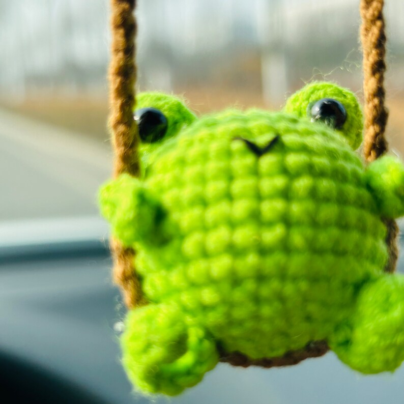 Cute Swing frog Crochet Car Mirror Hanging Accessories for Women Teens Interior Rear View Mirror animal Charm Decor