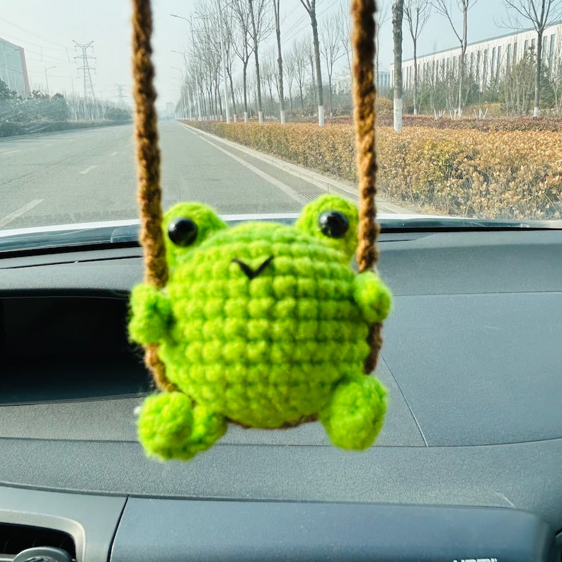 Cute Swing frog Crochet Car Mirror Hanging Accessories for Women Teens Interior Rear View Mirror animal Charm Decor