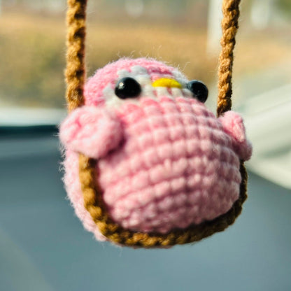 Cute Swing penguin Crochet Car Mirror Hanging Accessories for Women Teens Interior Rear View Mirror animal Charm Decor