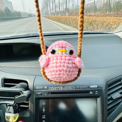 Cute Swing penguin Crochet Car Mirror Hanging Accessories for Women Teens Interior Rear View Mirror animal Charm Decor